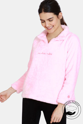 Buy Zivame Fluffy Fur Knit Sweatshirt - Candy Pink